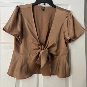 Wild Fable Tan Satin Tie Top